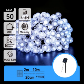 Obrázek pro Solárna Svetelná dekoračná reťaz , girlanda IP65 , 50diód, 10M , Studená biela
