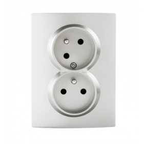 Obrázek pro Kanlux Dvojitá zásuvka Mowion LOGI pootočená kompletná s uzemnením 02-1255-143 strieborná