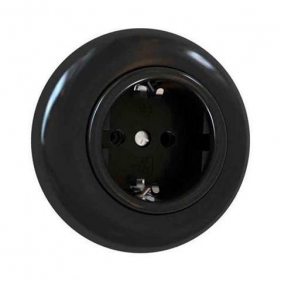 Obrázek pro RETROLINE Schuko Jednozásuvka s rámčekom čierna bez uzemnenia