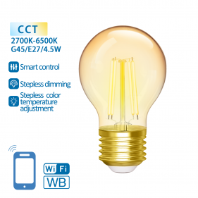 Obrázek pro SMART LED žiarovka E27 4,5W/470lm , glóbus G45 LED vlákno AMBER , CCT