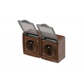 Obrázek pro Vodeodolná dvojitá zásuvka na stenu 2x2P+Z , IP44 , dymový kryt, Hnedá