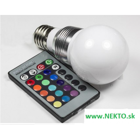 RGB LED žiarovka E27 5W/230lm , klasik , RGB = 20W + diaľkové ovládanie Obrázek pro RGB LED žiarovka E27 5W/230lm , klasik , RGB = 20W + diaľkové ovládanie