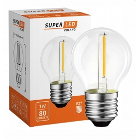 Obrázek pro LED žiarovka E27 1W/80lm , G45 LED vlákno , Teplá biela