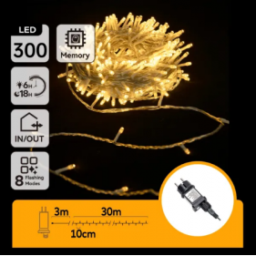 Obrázek pro LED Vianočné osvetlenie - reťaz, 300 diód, 30m, IP44, 230V - Teplá biela - 8 módov svietenia