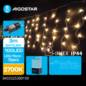 Obrázek pro LED Vianočné osvetlenie - cencúle, 100 diód, 5m, IP44, 230V - Teplá biela - 8 módov svietenia