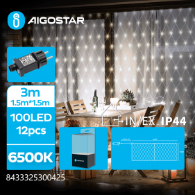 Obrázek pro LED Vianočné osvetlenie - sieť, 100 diód, 1.5x1.5m, IP44, 230V - Studená biela - 8 módov svietenia