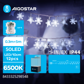 Obrázek pro LED Vianočné osvetlenie - reťaz, 50 diód, 5m, IP44, 3xAA - Studená biela - 8 módov svietenia