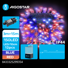 Obrázek pro LED Vianočné osvetlenie - reťaz, 150 diód, 15m, IP44, 230V - Modrá-Červená - 8 módov svietenia