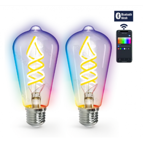 Obrázek pro SMART LED žiarovka E27 4,9W/470lm , ST64 , RGBW Bluetooth Mesh, 2ks