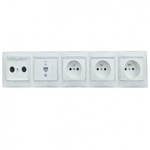 Obrázok pre Sada Kanlux DOMO biely 3x Zásuvka, 1x RTV, 1xRJ45 - Sada zásuviek za televízor