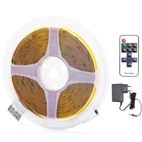 Obrázek pro KOMPLET LED pás prachuvzdorný IP20 36W/3600lm, COB - 5m - Studená biela + zásuvkový napájací zdroj 24V a diaľkové ovládanie