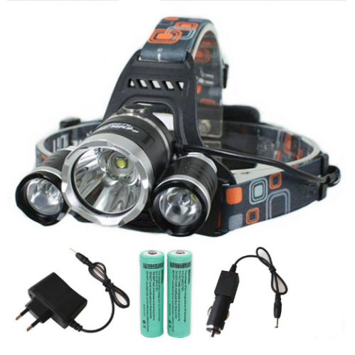 Obrázek pro Led čelová lampa - čelovka 3xCREE nabíjateľná , 4-módová + nabíjačky
