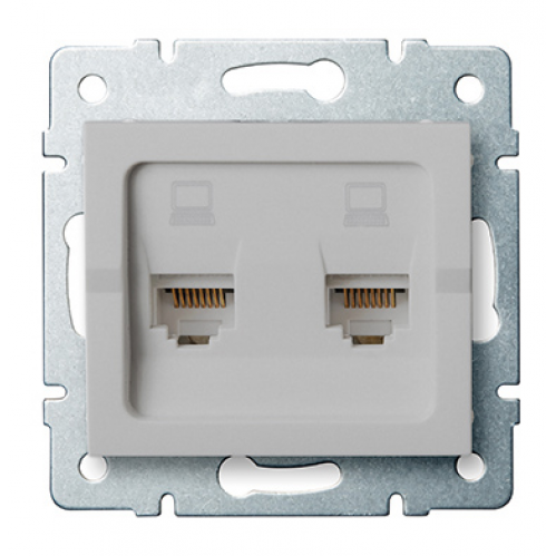 Obrázek pro Kanlux Dvojitá Dátová Zásuvka 2xRJ45Cat Mowion LOGI 02-1420-043 strieborná