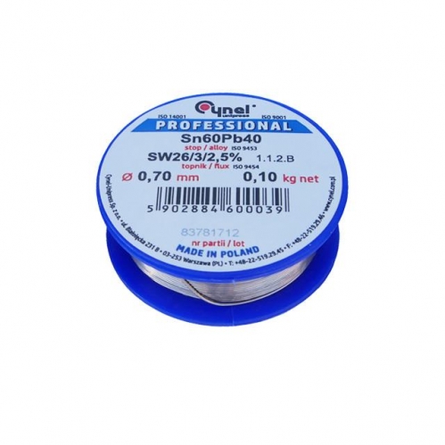 Obrázek pro Cín s tavidlom na spájkovanie CYNEL UNIPRESS 0.70mm , 100g , olovnatý