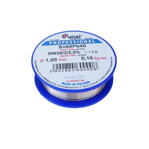 Obrázek pro Cín s tavidlom na spájkovanie CYNEL UNIPRESS 1.00mm , 100g , olovnatý