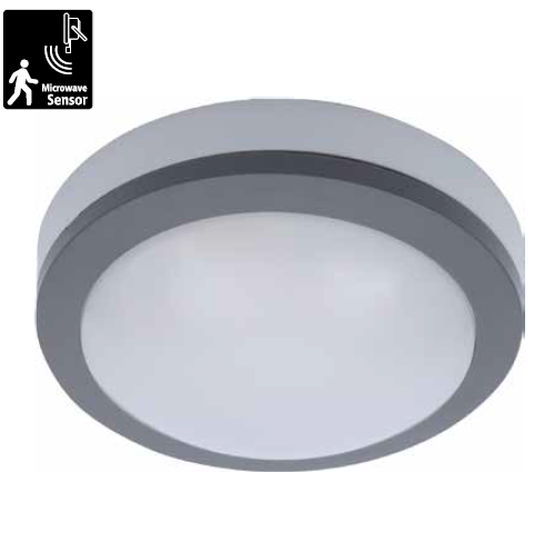 Obrázek pro Vodeodolný Led Ceiling kruhový sivý VERA 12W/840lm 170mm , IK06 , IP65 , s mikrovlnným senzorom , Neutrálna biela