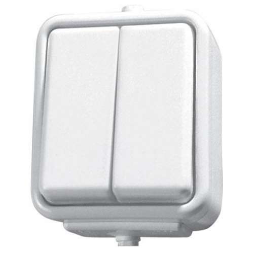 Obrázek pro SCHNEIDER Cedar Vodeodolný Dvojpáčkový lustrový vypínač č.5 na stenu , IP44 , Biely