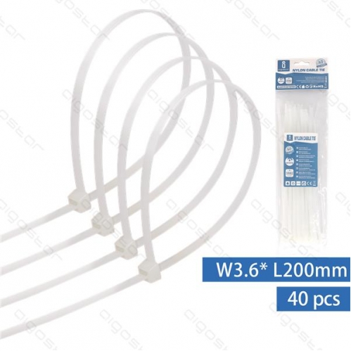 Obrázek pro Sťahovacie pásky, riteny 200x3,6mm, Biele - 40kusov