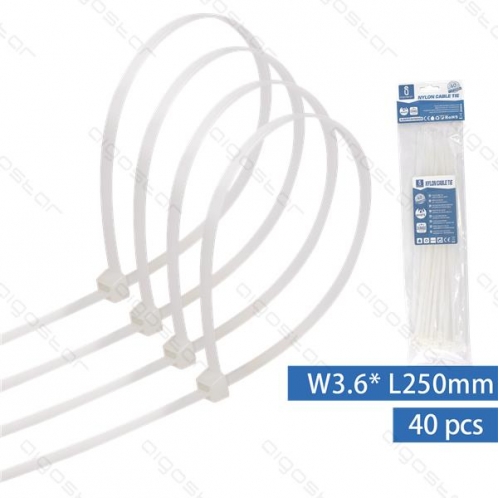 Obrázek pro Sťahovacie pásky, riteny 250x3,6mm, Biele - 40kusov