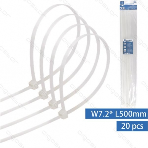 Obrázek pro Sťahovacie pásky, riteny 500x7,2mm, Biele - 20kusov