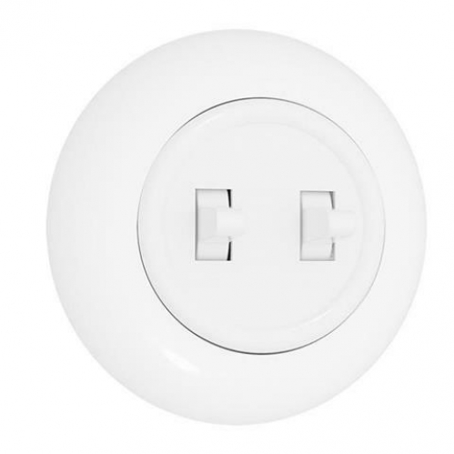 Obrázek pro RETROLINE Dvojpáčkový schodiskový vypínač č.6+6 s rámčekom biely