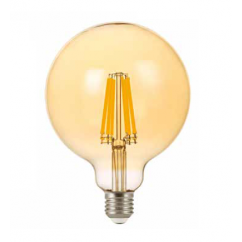 Obrázek pro LED žiarovka E27 12W/1300lm , glóbus G125 LED vlákno AMBER , Teplá biela