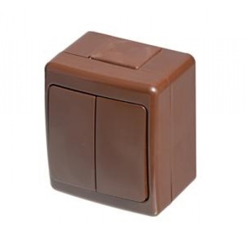 Obrázek pro Vodeodolný Dvojpáčkový lustrový vypínač č.5 na stenu , IP44 , Hnedý