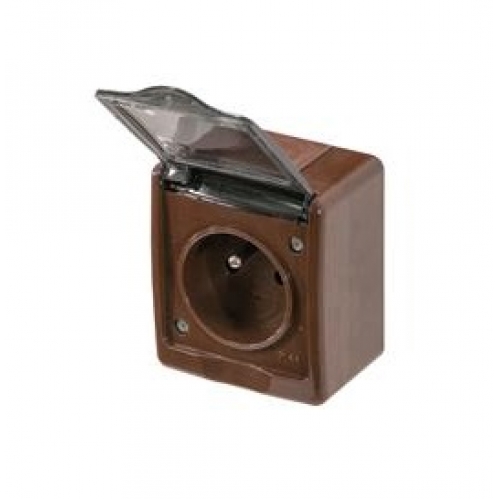 Obrázek pro Vodeodolná Jednozásuvka na stenu , IP44 , Hnedá, dymový kryt