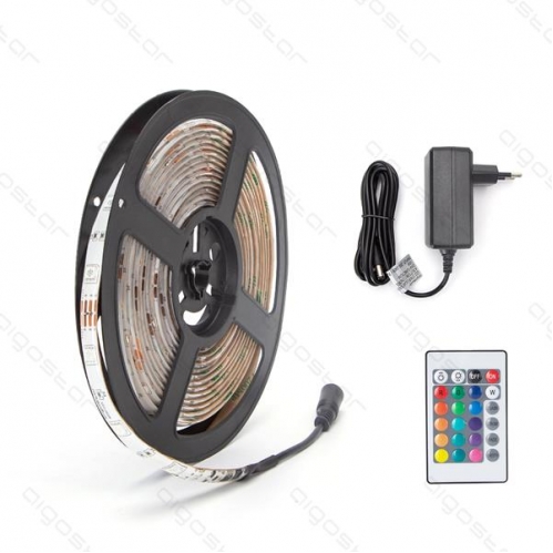 Obrázek pro KOMPLET RGB LED pás vodeodolný IP65, 150RGBled5050 - 5m + zásuvkový napájací zdroj 12V + ovládanie 