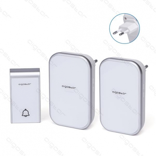 Obrázek pro Bezdrôtový vodeodolný domový zvonček IP44 , 230V - Bielo-Strieborný - 2x zvonček