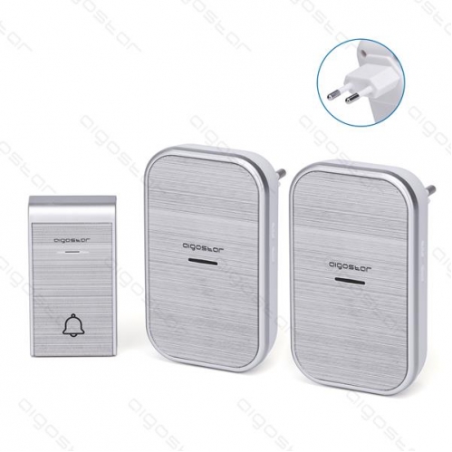 Obrázek pro Bezdrôtový vodeodolný domový zvonček IP44 , 230V - Strieborný + 2x zvonček