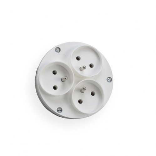 Obrázek pro Adaptér , elektrická rozvodka biela okrúhla 3-zásuvková s uzemnením RO-30