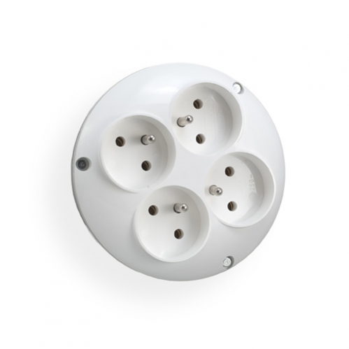 Obrázek pro Adaptér , elektrická rozvodka biela okrúhla 4-zásuvková s uzemnením RO-40