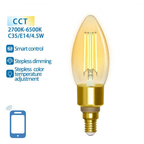 Obrázek pro SMART LED žiarovka E14 4,5W/470lm , svieca C35 LED vlákno AMBER , CCT