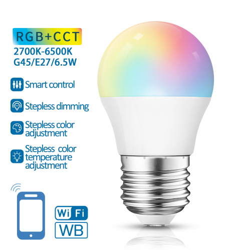 Obrázek pro SMART Led žiarovka E27 6,5W/555lm , glóbus G45 , RGB+CCT 