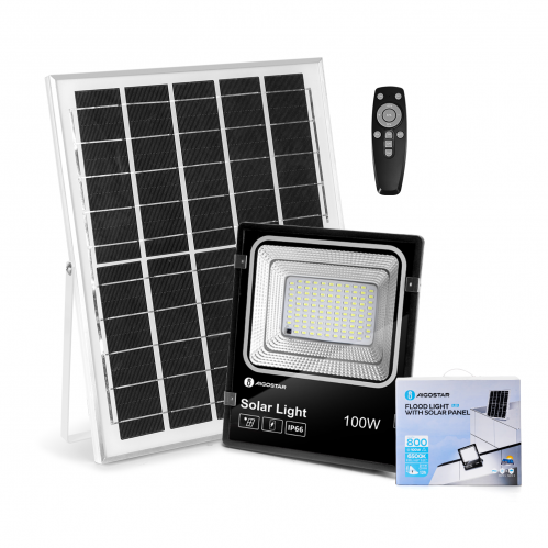 Obrázek pro LED Reflektor 100W/800lm IP66 Studená biela so solárnym panelom a diaľkovým ovládaním