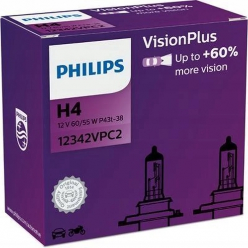 Obrázek pro Philips Halogénová Autožiarovka VisionPlus H4 , 12V , 60/55W