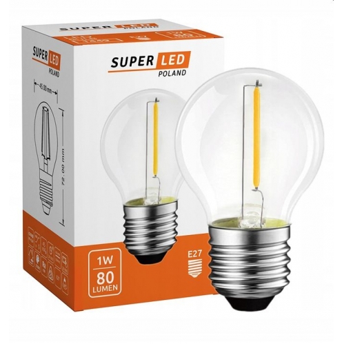 Obrázek pro LED žiarovka E27 1W/80lm , G45 LED vlákno , Teplá biela