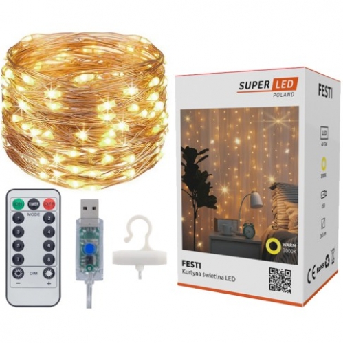 Obrázek pro FESTI LED vianočný svetelný záves, cencúle 3x3m, Teplá biela + diaľkové ovládanie