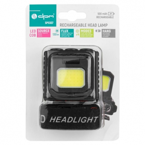 Obrázek pro DPM LED ČELOVÉ NABÍJACIE SVIETIDLO, COB, 130LM+90LM, LI-ION, USB