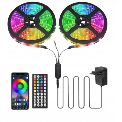 Obrázek pro SMART KOMPLET RGB LED pás prachuvzdorný IP20 , RGBled5050 - 2x5m + zásuvkový napájací zdroj 12V , 2A + music ovládanie