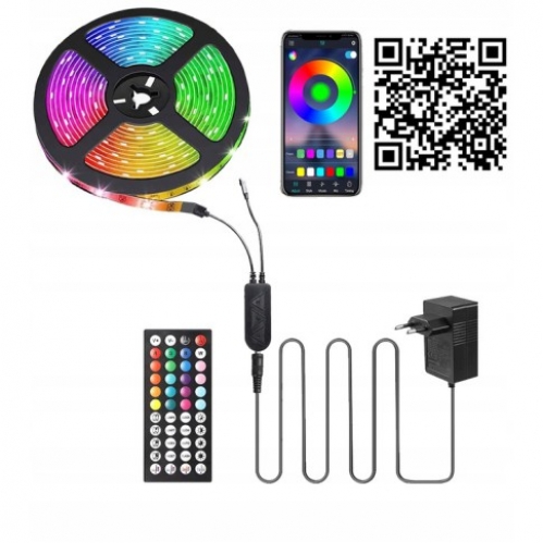 Obrázek pro SMART KOMPLET RGB LED pás prachuvzdorný IP20 , RGBled5050 - 5m + zásuvkový napájací zdroj 12V , 1A + music ovládanie